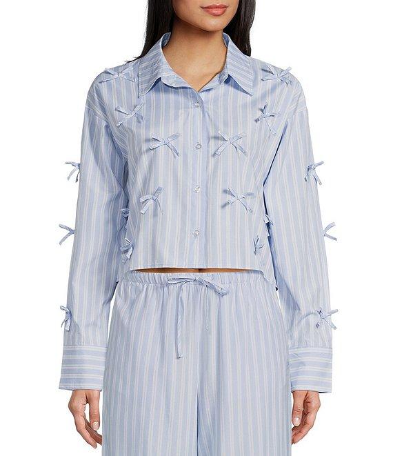 GB Woven Long Sleeve Bow Button-Front Top Product Image