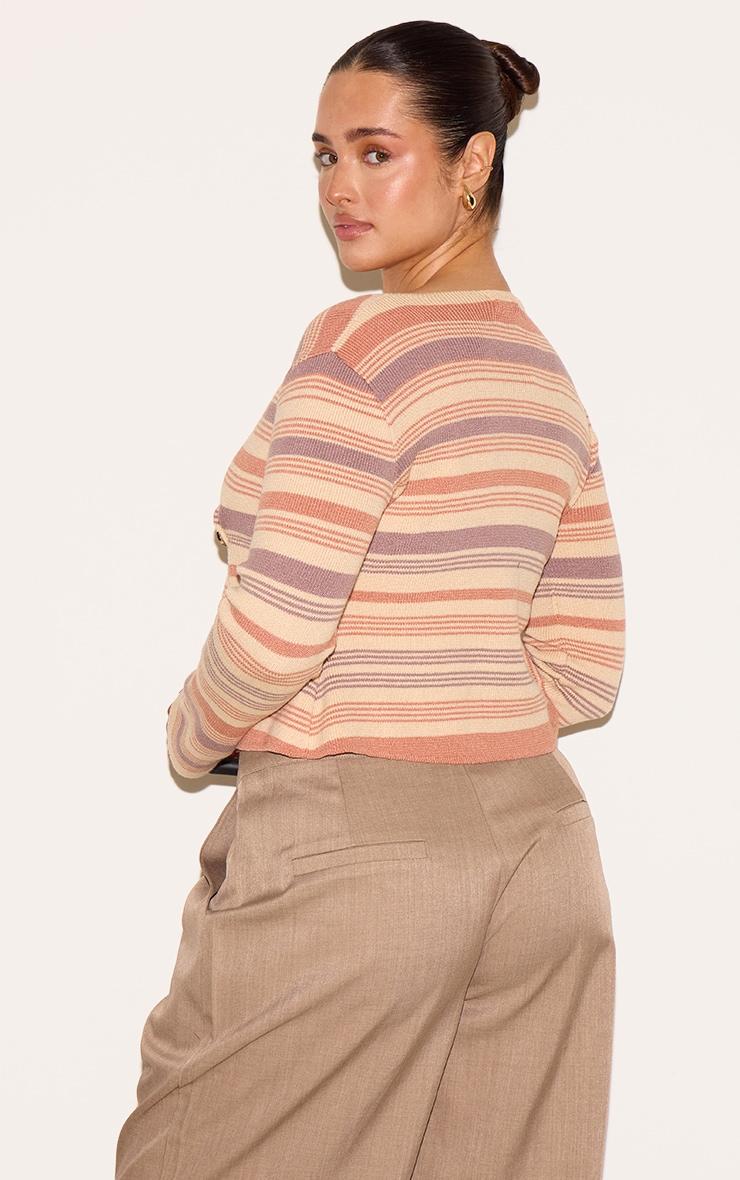 Shape Peach Knitted Striped Wrap Over Gold Button Cardigan Product Image