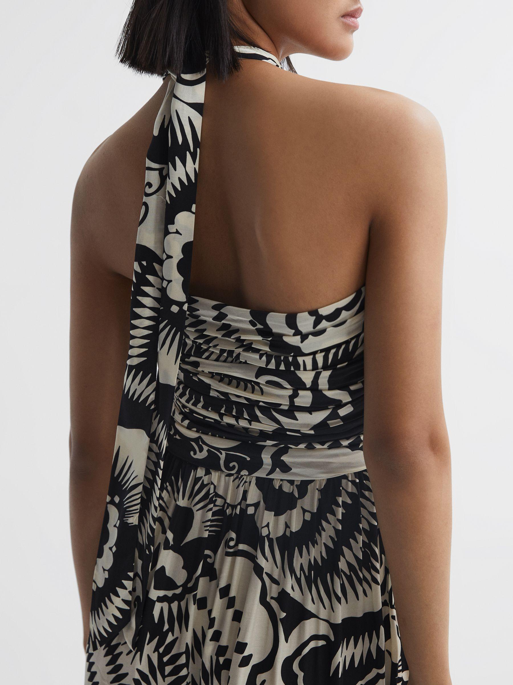 Printed Halter Neck Maxi Dress in Black/White Product Image