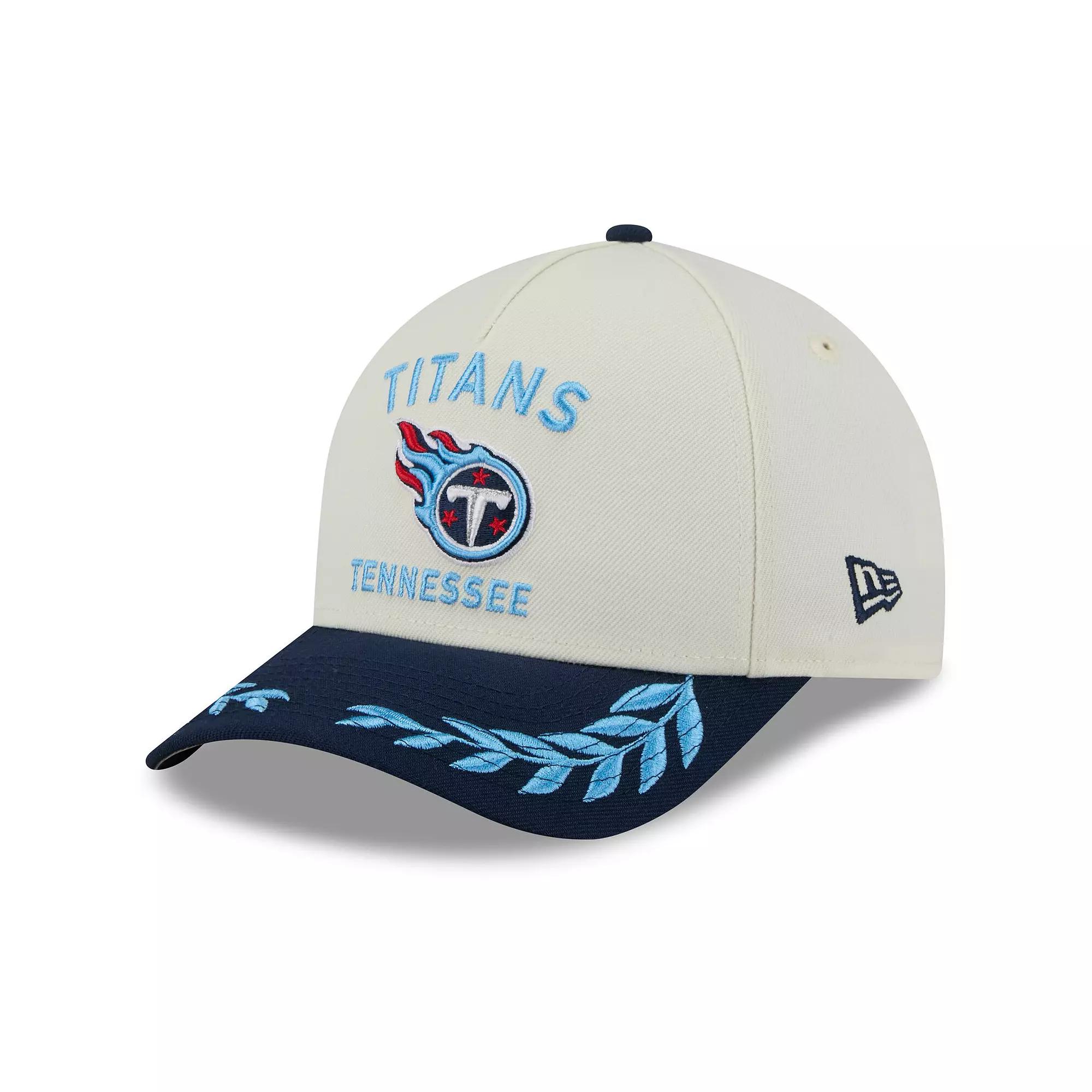 Men's New Era Cream/Navy Tennessee Titans 2025 NFL Draft 9FORTY A-Frame M-Crown Adjustable Hat, Beige Product Image