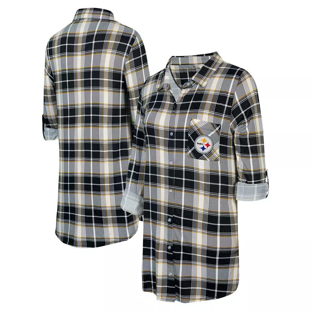 Women's Concepts Sport Black Pittsburgh Steelers Ashford Plaid Knit Nightshirt, Size: 2XL Product Image