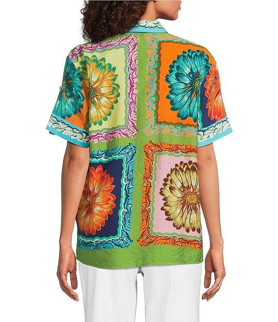 Tru Luxe Jeans Point Collar Short Sleeve Crinkle Print Shirt Product Image