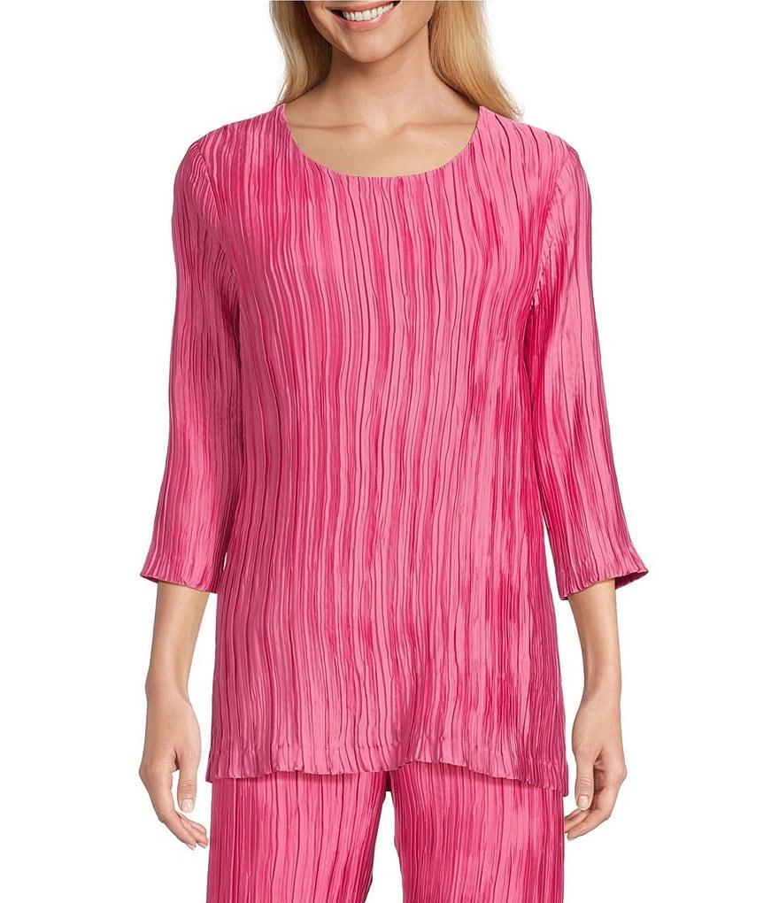 Caroline Rose Plisse Crinkled Pleat Scoop Neck 3/4 Sleeve Coordinating Tunic Product Image