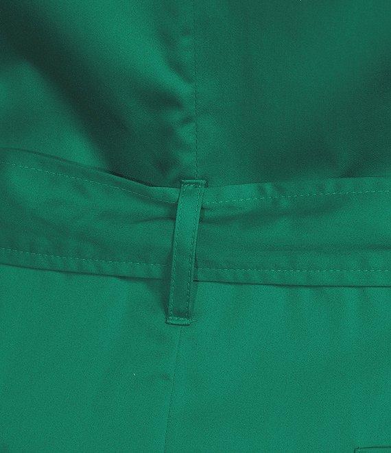 Donna Karan Plus Size Cotton Sateen Collared Neck Short Sleeve Tie Sash Belt Midi Shirt Dress Product Image