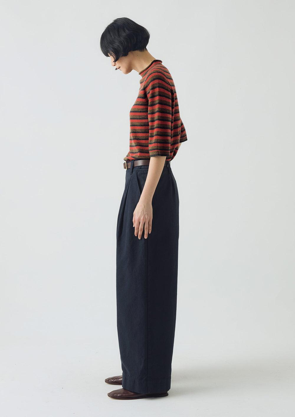 Cotton Canvas Pleat Front Pants | Blue Navy Product Image