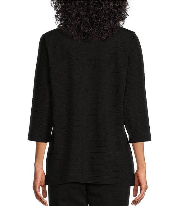 Allison Daley 3/4 Sleeve Keyhole Neck Spaced Ottoman Knit Top Product Image