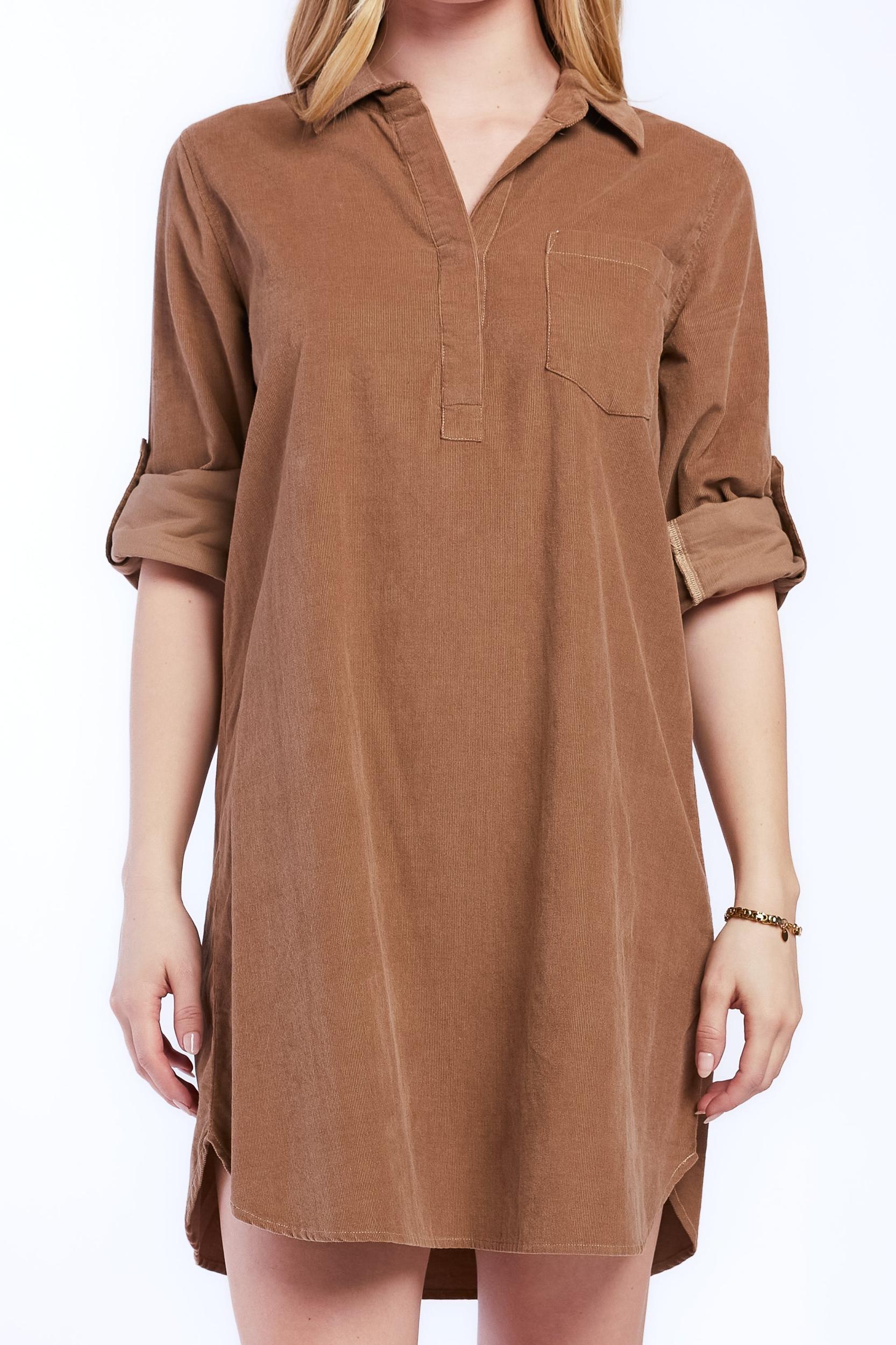 Justice Rolled Tab Sleeve Button Down Midi Dress Flap Chest Pocket Product Image