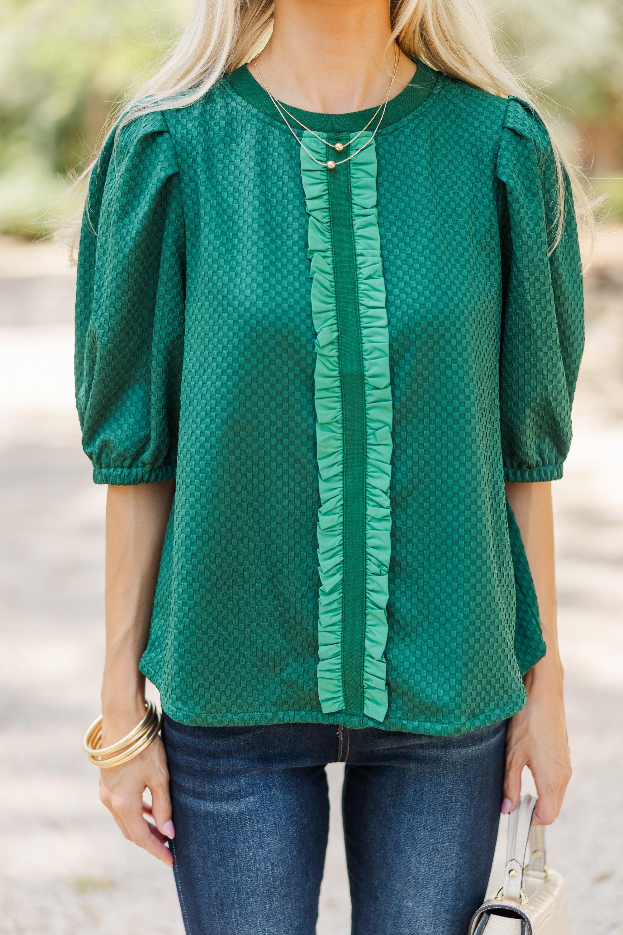 Keep It Up Emerald Green Textured Blouse Female Product Image