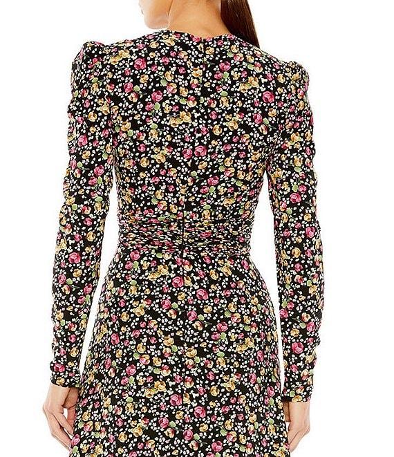 Mac Duggal Crew Neck Long Sleeve Front Slit Gown Product Image