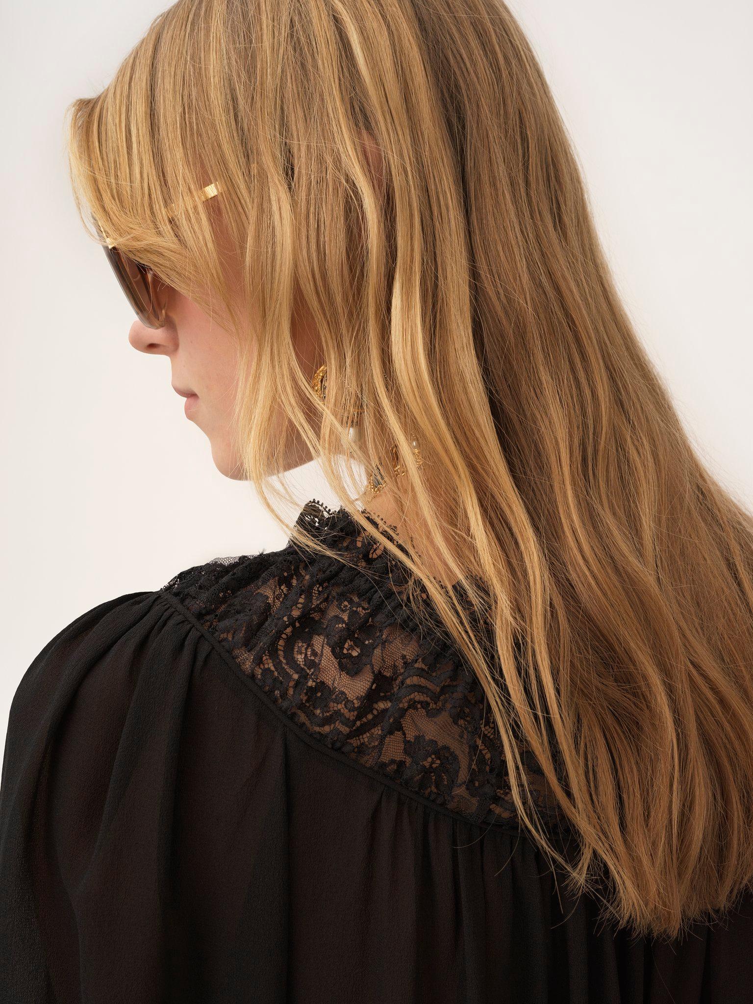 Scoop-neck cropped top in silk georgette & lace Product Image