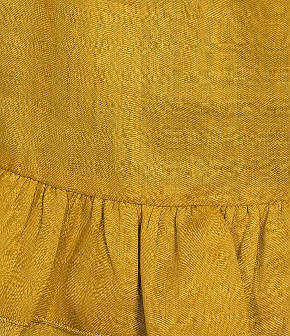 A Loves A Woven Ruffle Split V-Neck Short Bubble Sleeve Cropped Flounce Blouse Product Image