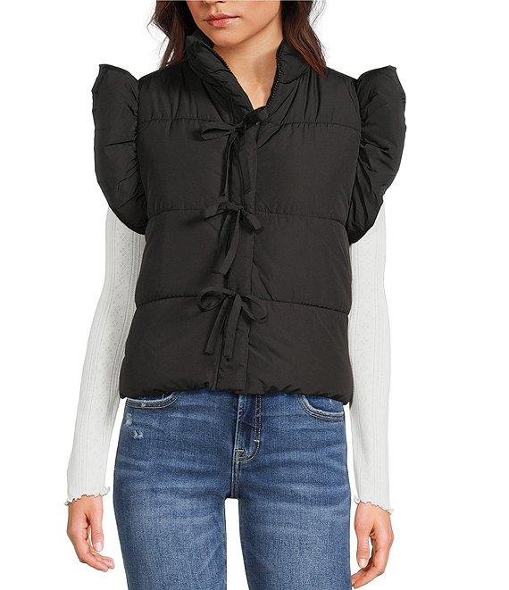 Blu Pepper Flutter Sleeve Bow Detail Zip-Up Puffer Vest Product Image