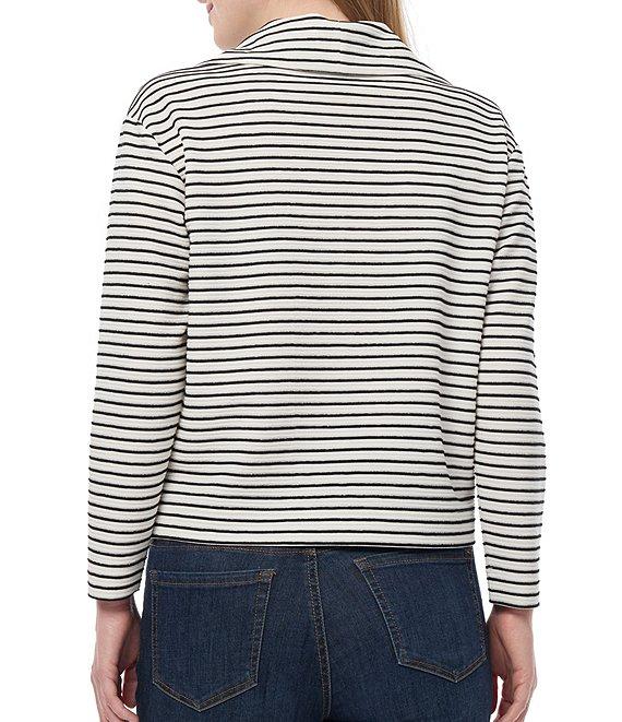 Jones New York Lurex Ottoman Horizontal Stripe Metallic Detail Quarter-Zip Long Sleeve Pullover Product Image