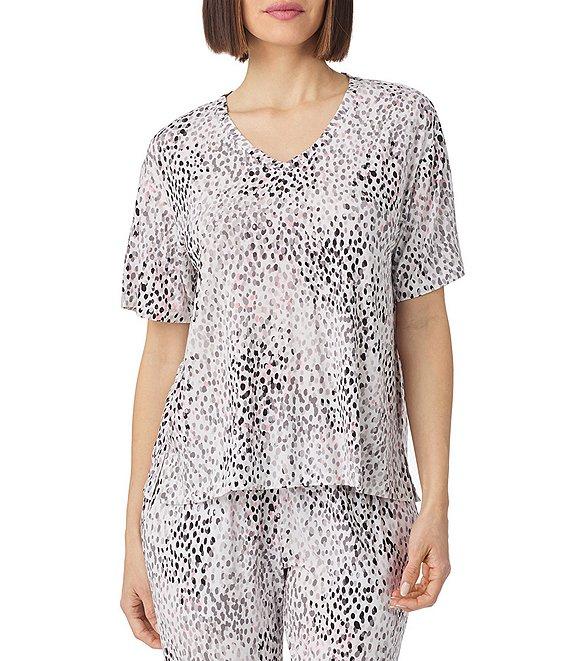 Donna Karan Short Sleeve V-Neck Soft Knit Pebble Print Coordinating Lounge Top Product Image