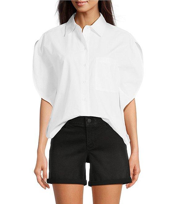 Gibson & Latimer Woven Point Collar Cap Dolman Sleeve Circle Button Front Shirt Product Image