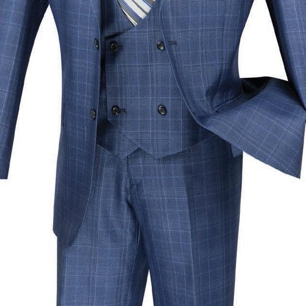 Renaissance Collection - Regular Fit Glen Plaid 3 Piece Suit Oxford Blue Product Image