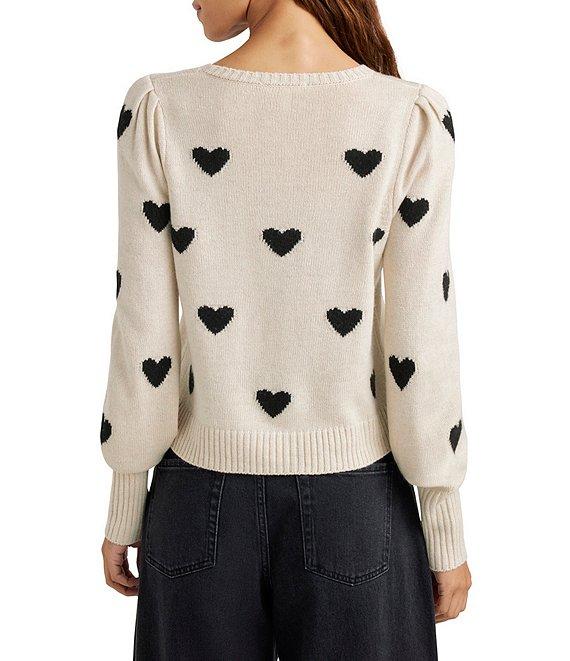 Splendid Anna Wool Blend Heart Pattern Crew Neck Long Sleeve Cropped Sweater Product Image