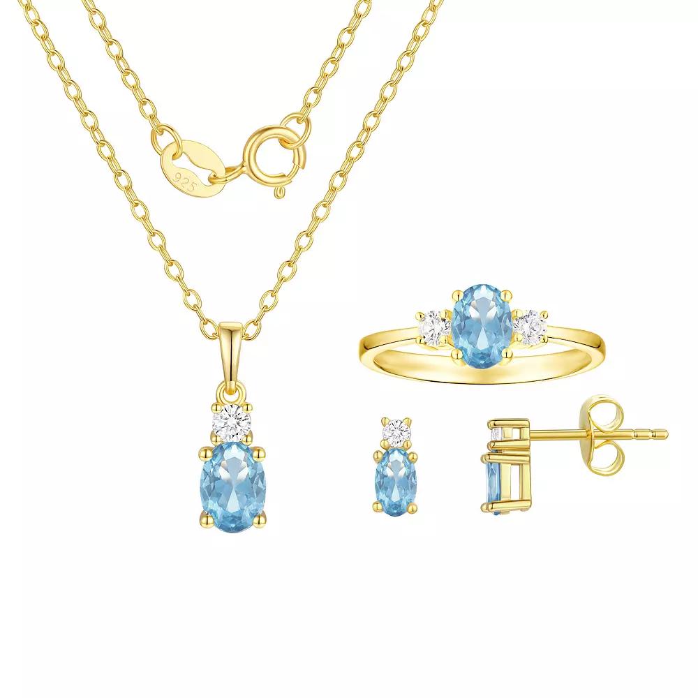 Argento Forte 14k Gold Over Silver Simulated Birthstone & Cubic Zirconia Pendant, Ring, & Earring Trio Set, Women's, March Product Image