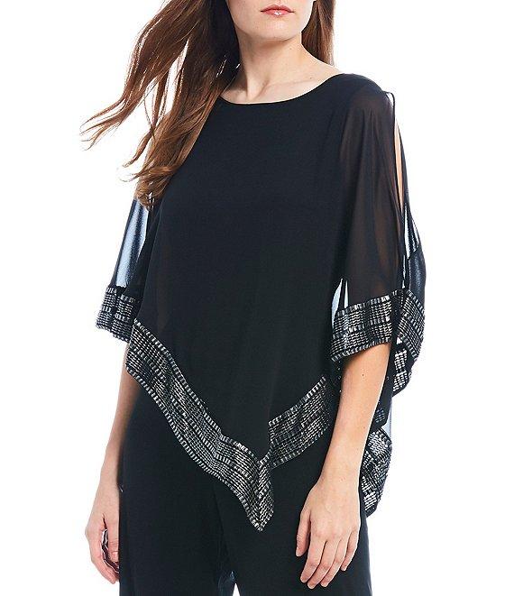 Ignite Evenings Foil Trim Boat Neck Asymmetric Cape Jumpsuit Product Image