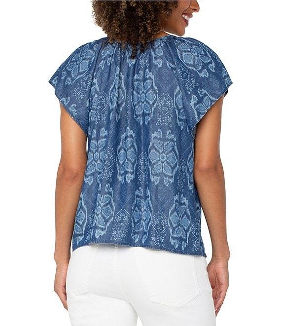 Liverpool Los Angeles Woven Printed Split V-Neck Cap Sleeve Tie-Front Top Product Image