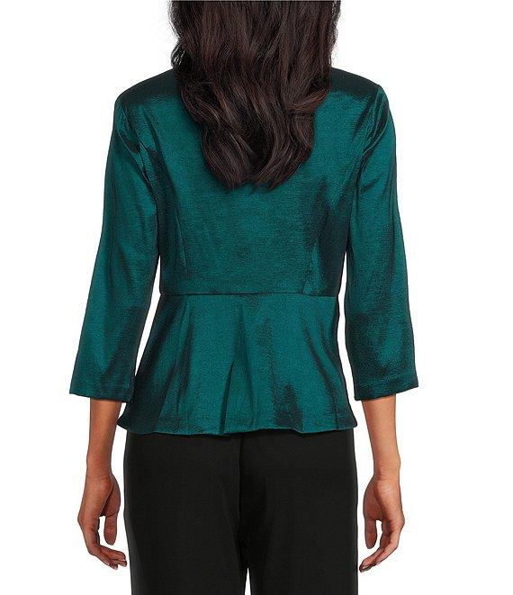 Alex Evenings Stretch Taffeta Ruffle Detail Surplice Neckline Peplum Hem Blouse Top Product Image