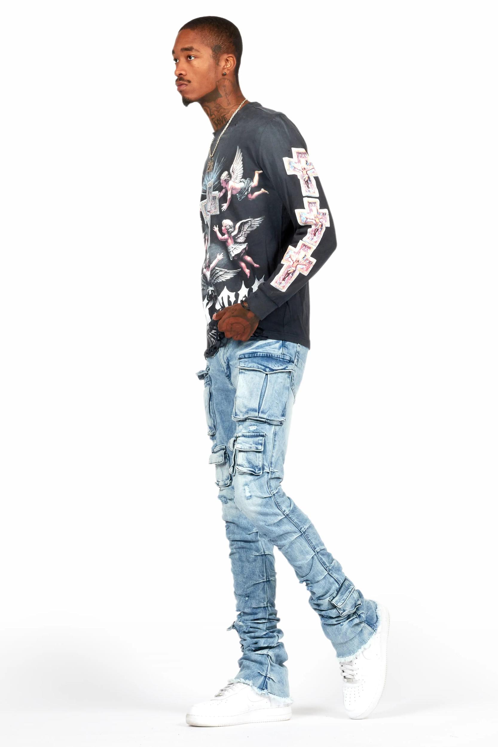 Gentry Light Blue Stacked Flare Jean Male Product Image