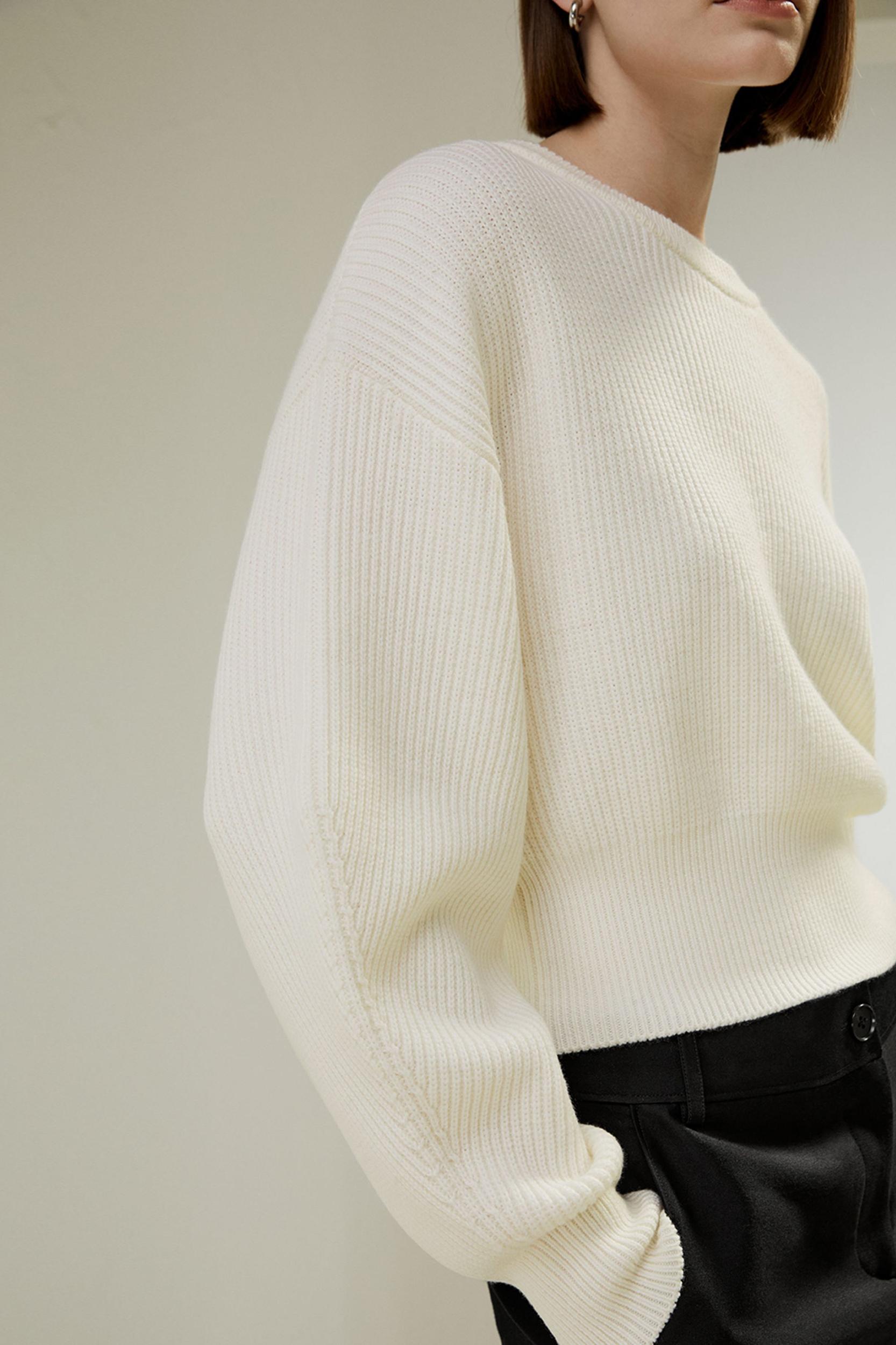 Round Neck Drop-Shoulder Merino Wool Sweater Product Image