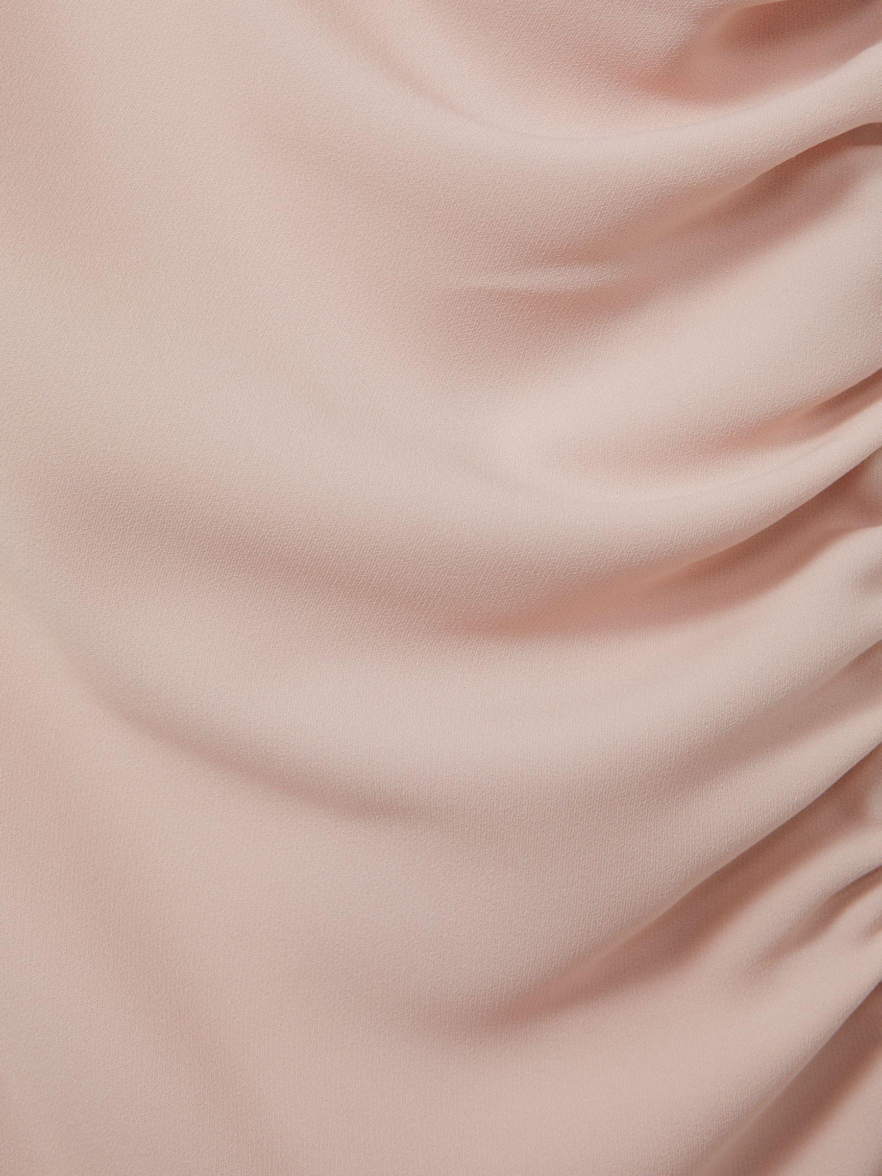 Ruched Cowl Neck Midi Dress in Pale Pink Product Image