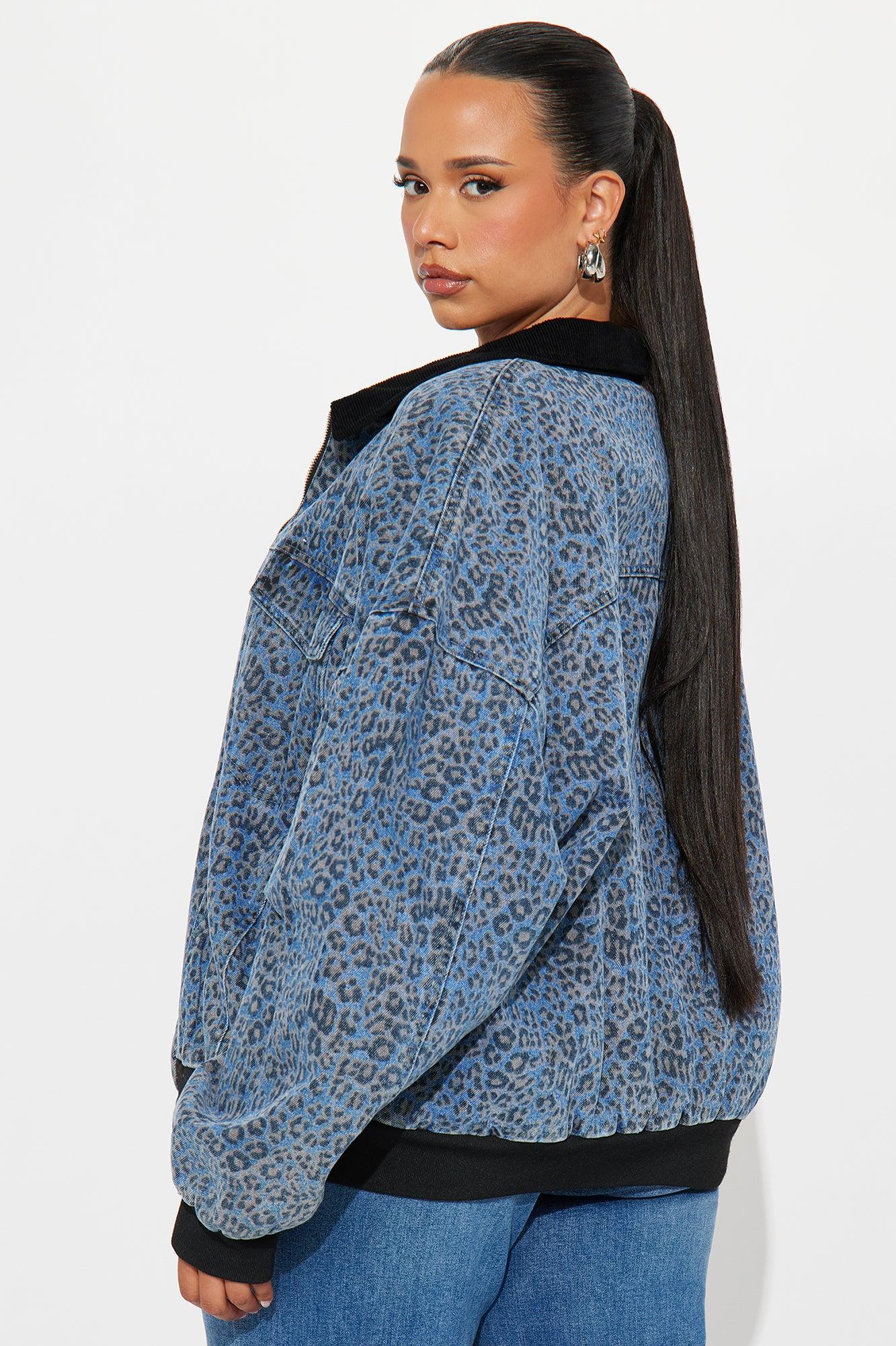 Spotted Out Oversized Denim Bomber Jacket - Medium Wash Product Image