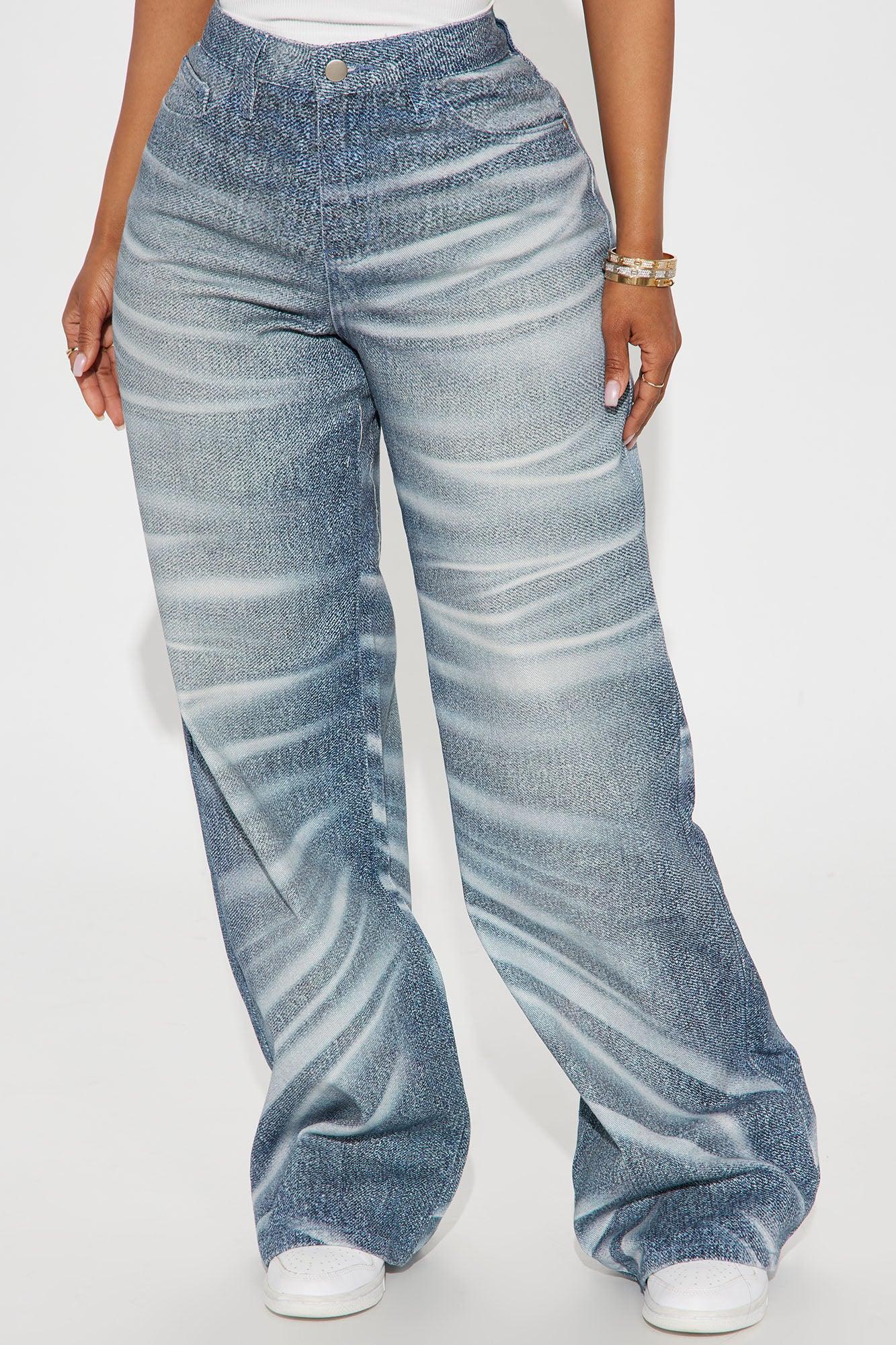 It Comes In Waves Printed Baggy Jeans - Teal/combo Product Image