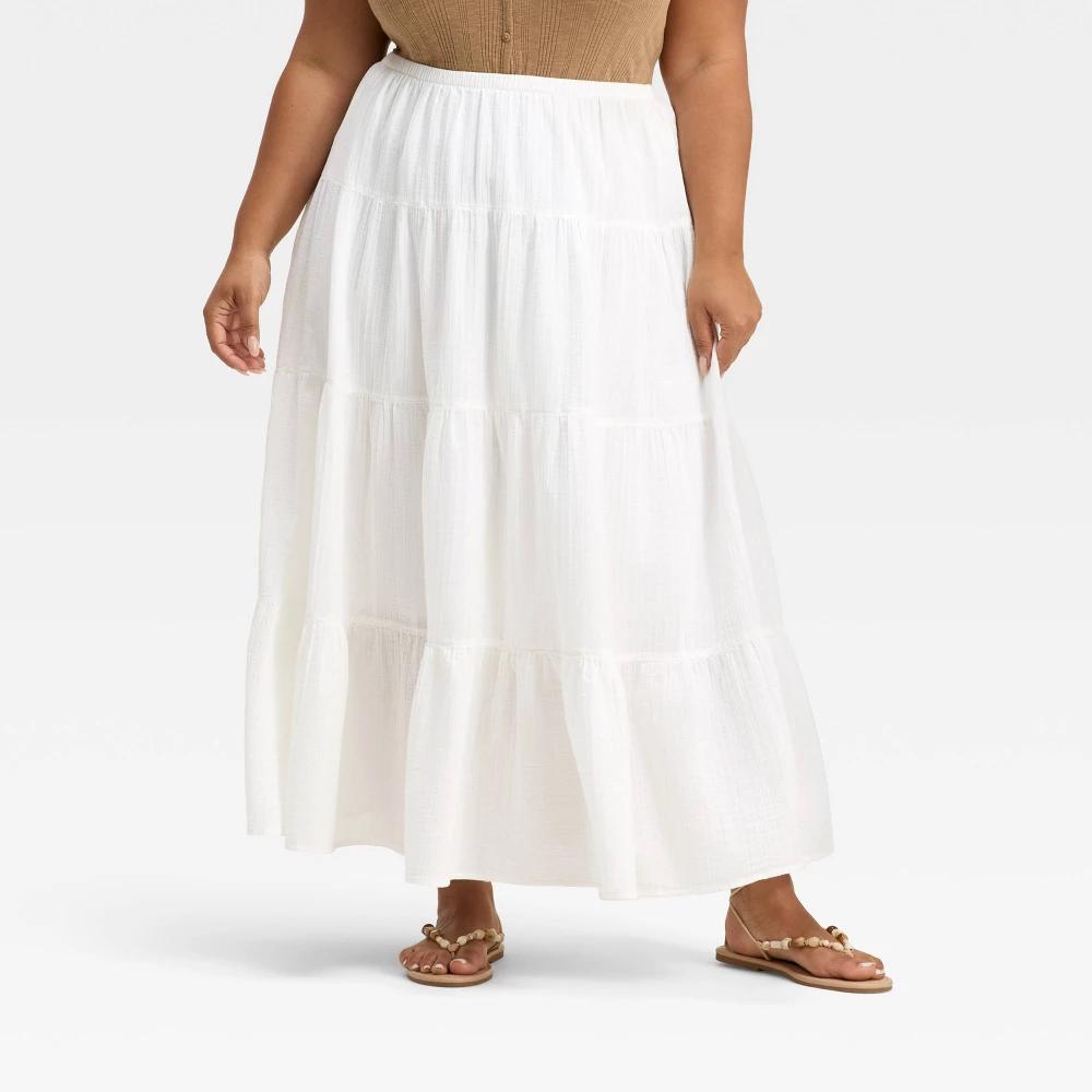 Women's Crinkle Gauze Pull-On Maxi Skirt - Universal Thread™ White 4X Product Image
