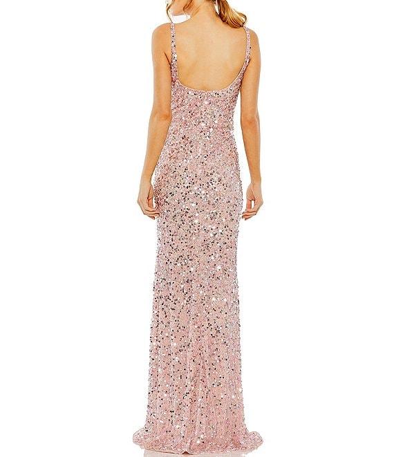 Mac Duggal Scoop Neck Sequined Sheath Gown Product Image