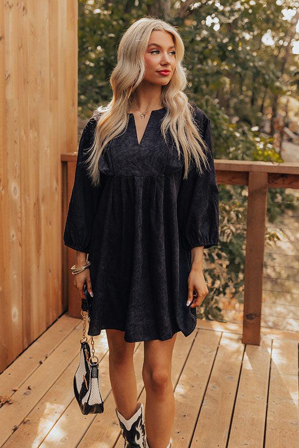 Cappuccino Cutie Corduroy Mini Dress in Black Product Image