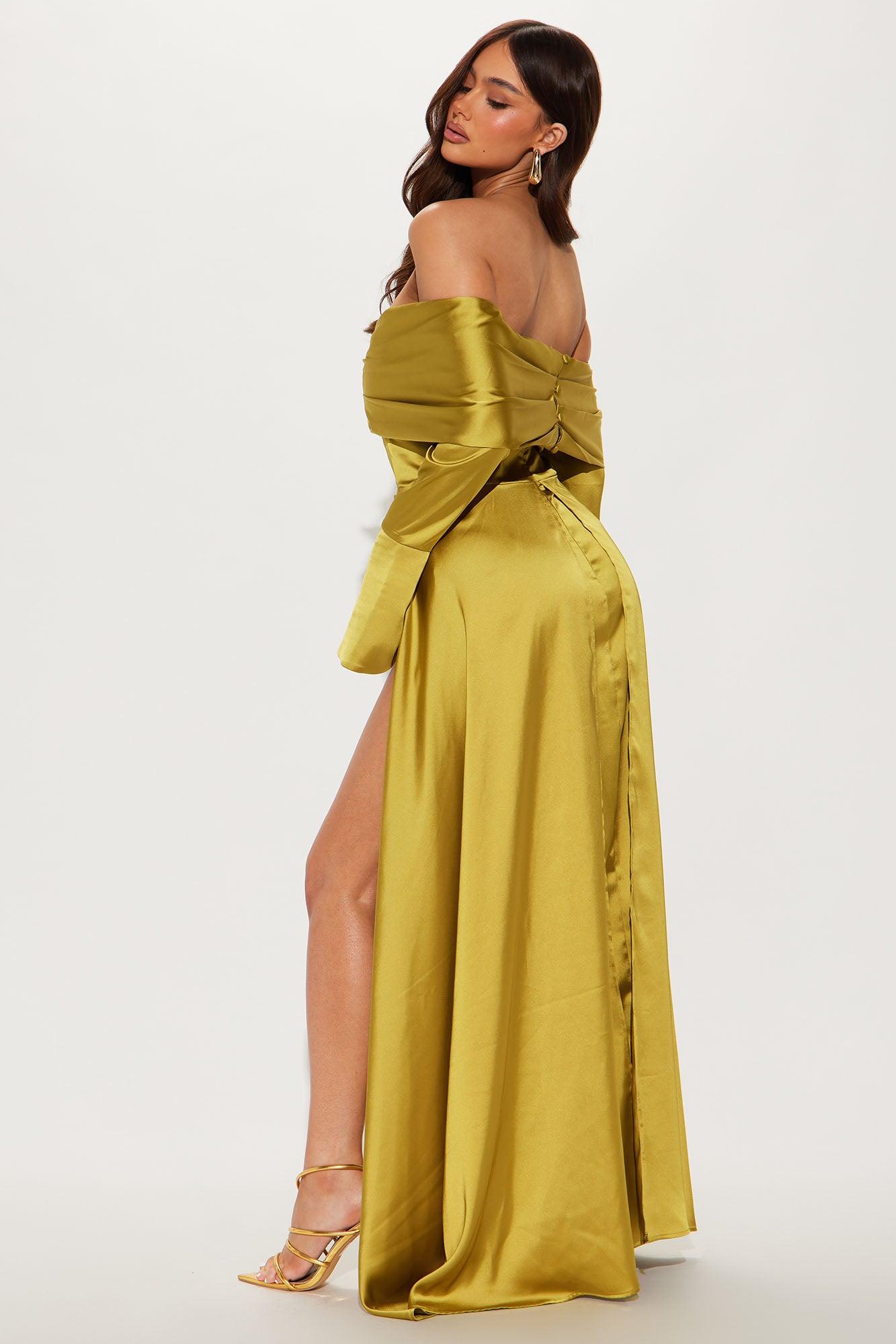 Kalena Off Shoulder Satin Maxi Dress - Chartreuse Product Image