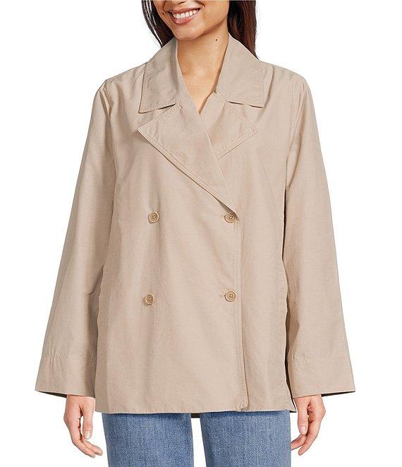 Eileen Fisher Organic Cotton Blend Light Woven Notch Lapel Long Sleeve Cropped Trench Coat Product Image