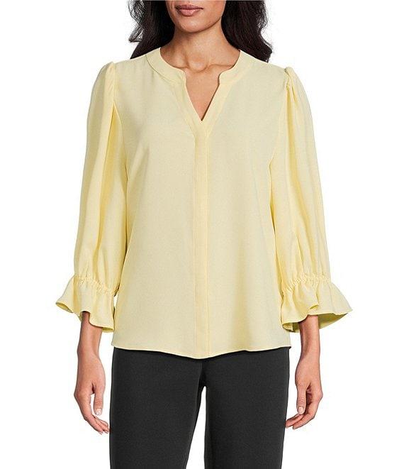 Investments Julie 3/4 Sleeve Y-Neck Button Down Blouse Product Image