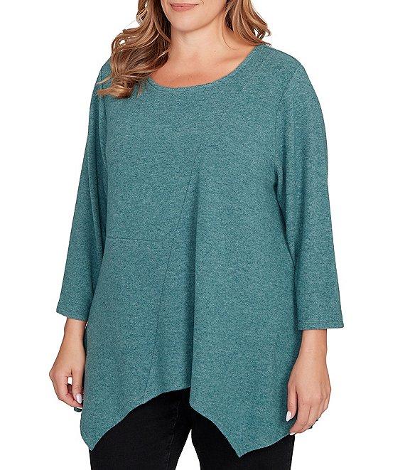 Ruby Rd. Plus Size Scoop Neck 3/4 Sleeve Sharkbite Hem Knit Top Product Image