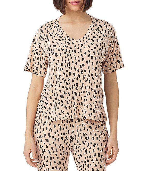 Donna Karan Short Sleeve V-Neck Soft Knit Animal Print Coordinating Lounge Top Product Image