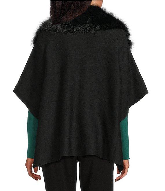 Investments Petite Size Removeable Faux Fur Collar Two-Way Zip Front Sweater Poncho Product Image
