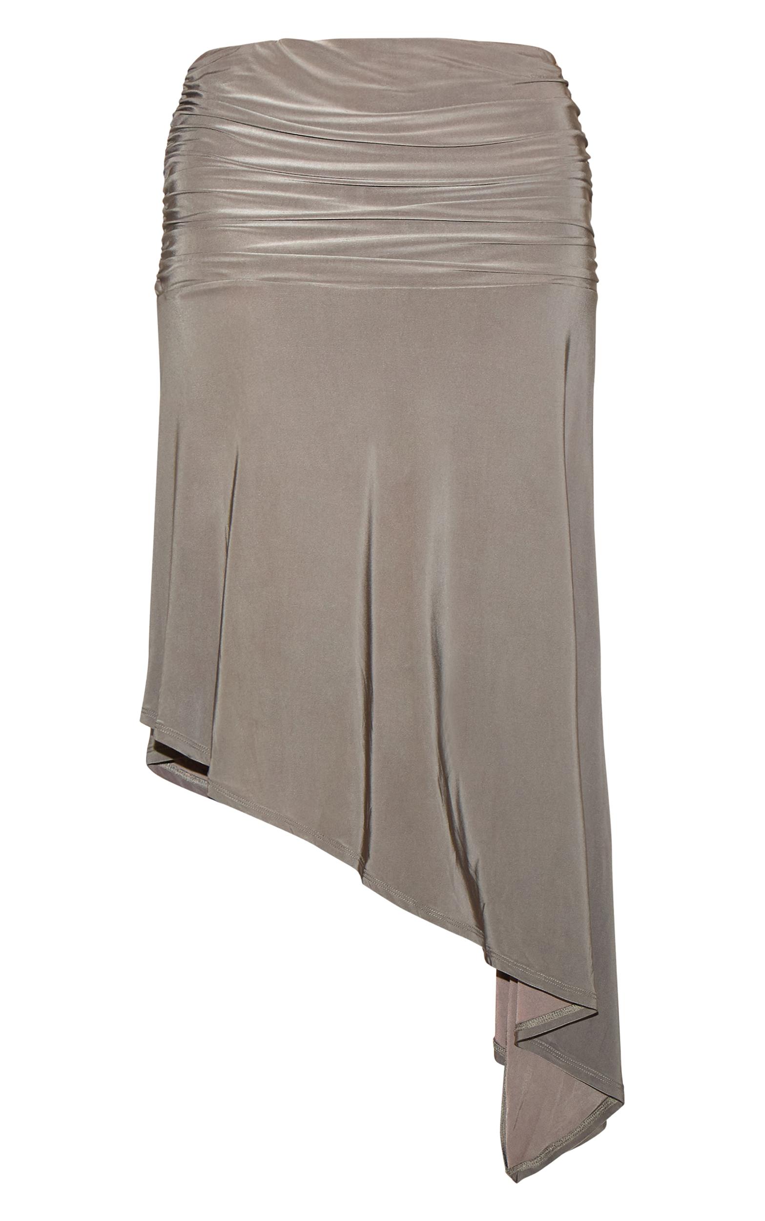 Mushroom Double Layer Slinky Asymmetrical Ruched Midaxi Skirt Product Image