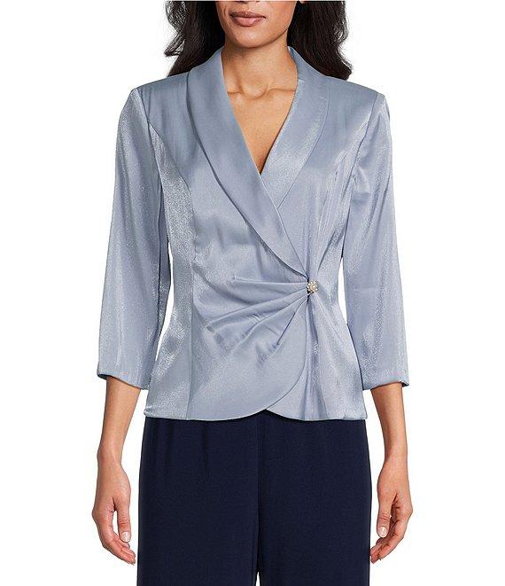 Alex Evenings 3/4 Sleeve Collar Neck Shimmer Satin Blouse Product Image