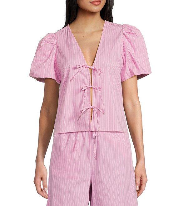 GB Woven Tie-Front Coordinating Stripe Top Product Image