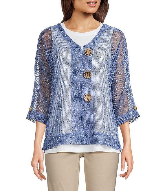 Ali Miles Mesh Woven V-Neck Elbow Sleeve Jacket Product Image
