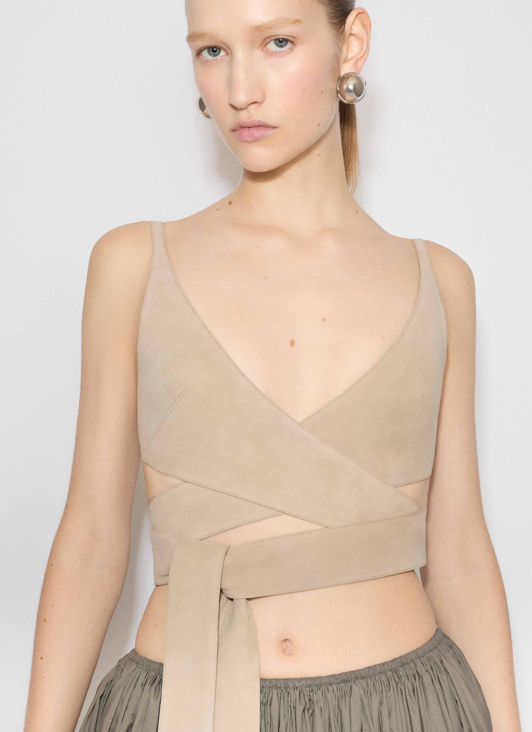 BEIGE LEATHER CRISS CROSS TOP Product Image