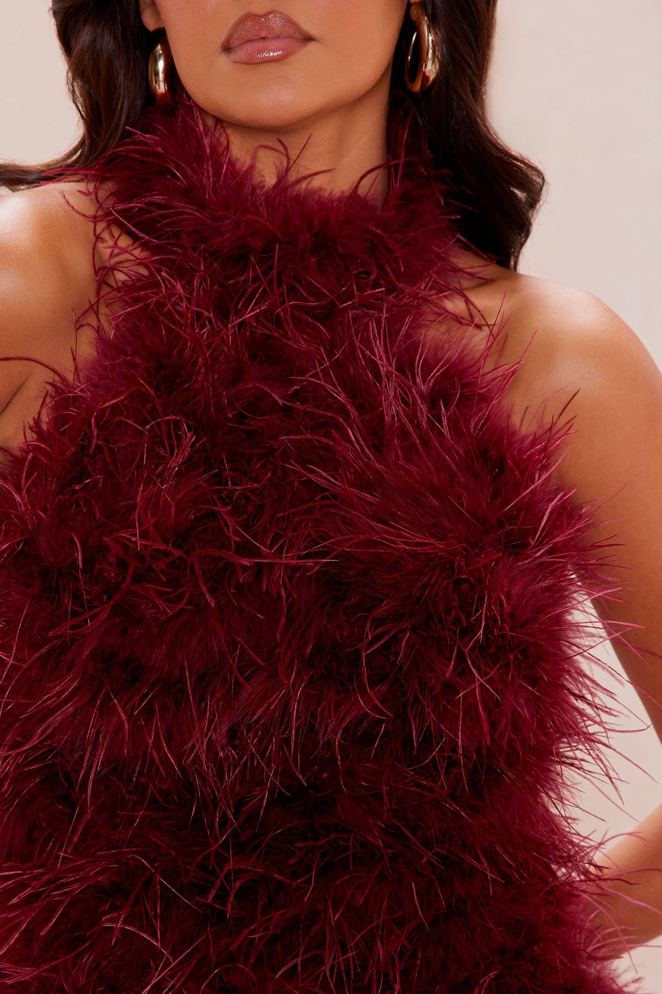 Tate Feather Mini Dress - Burgundy Female Product Image