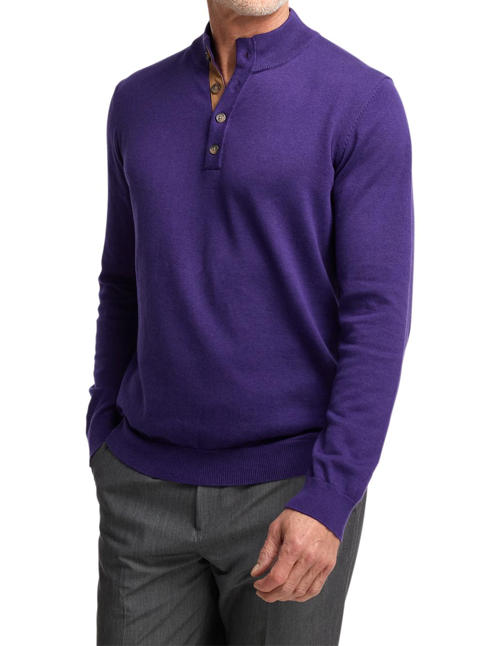 Supima Cotton Four Button Mock Neck Sweater - Plum Product Image