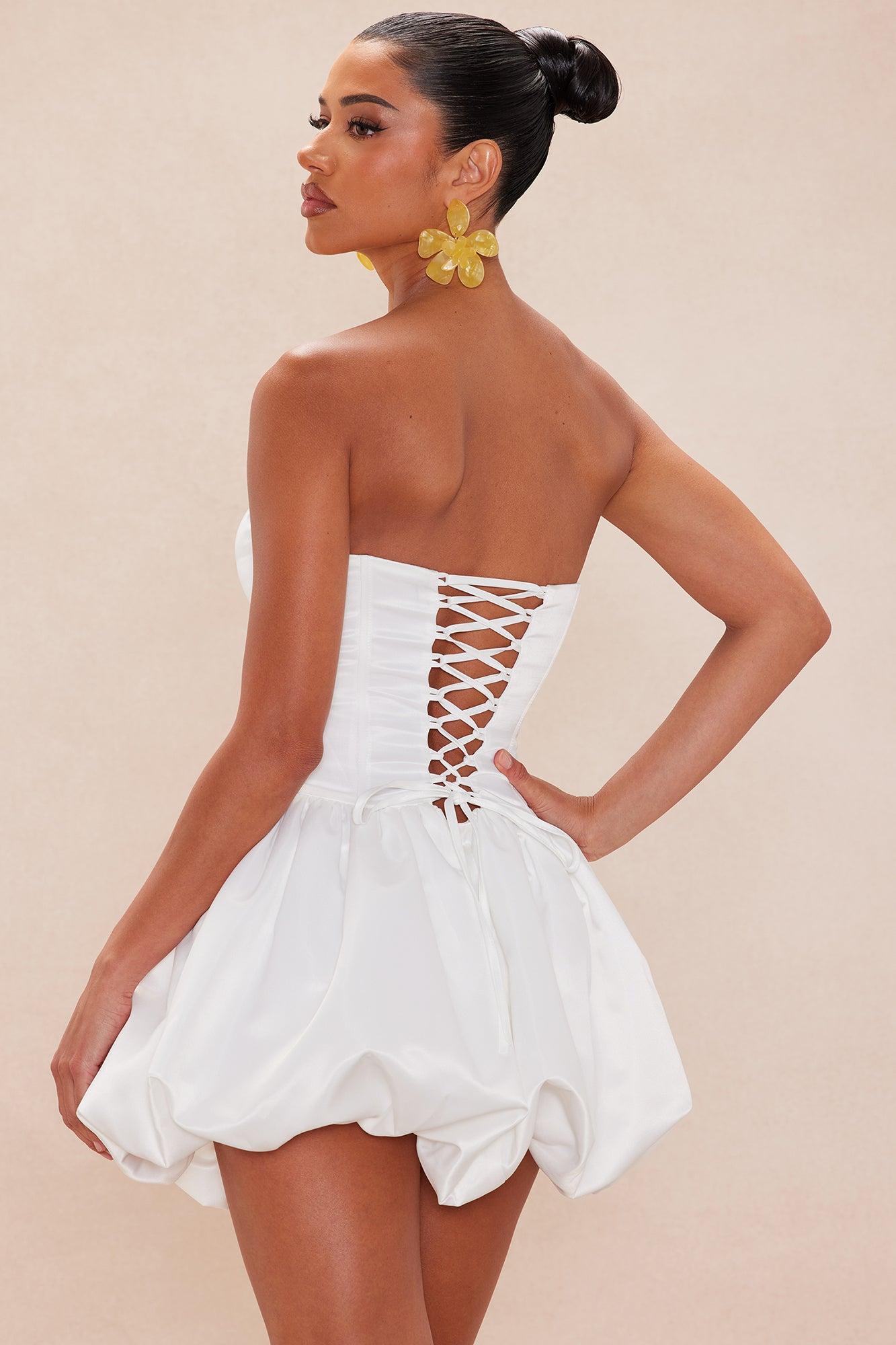 Stephany Satin Bubble Mini Dress - White Product Image