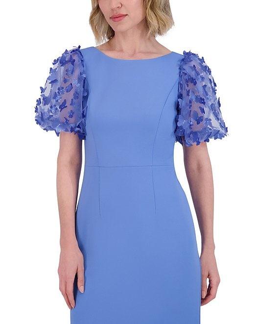 Eliza J Scuba Crepe Scoop Neck Short Puff Sleeve 3D Butterfly Sheath Midi Dress Product Image
