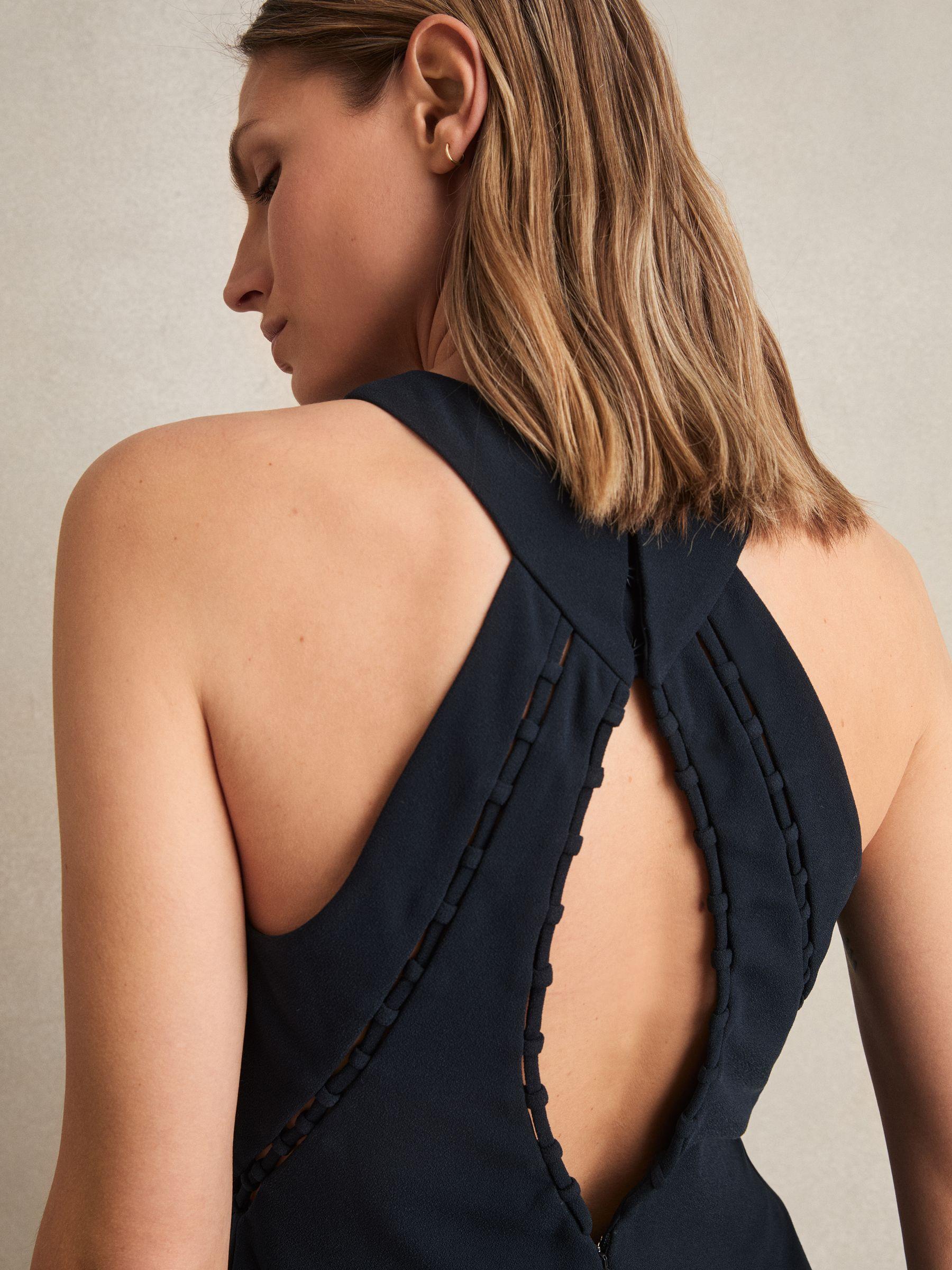 Ladder-Trim Sleeveless Maxi Dress in Navy Product Image