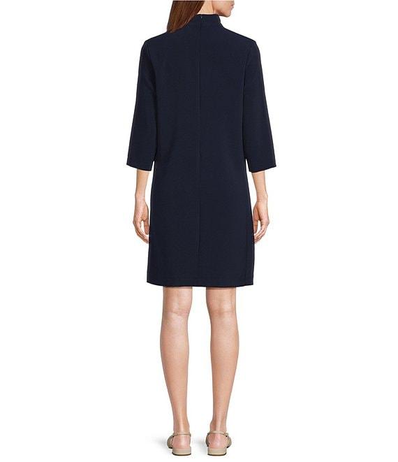 Caroline Rose Taylor Crepe Split Mandarin Collar 3/4 Sleeve A-Line Dress Product Image